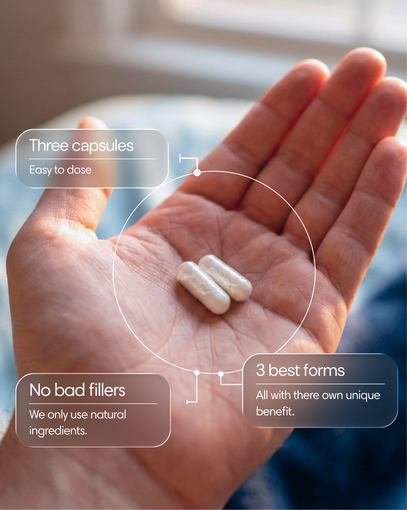 Bottle of Clearly Magnesium Mix Mag-EasyEveryday supplement with colorful tablets in a clear container.